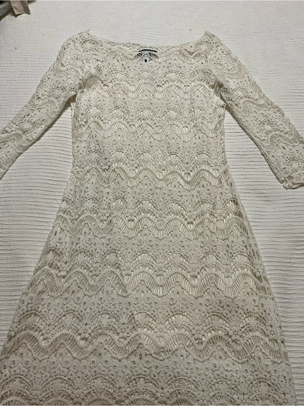 Ralph Lauren Cream Lace Long-Sleeve A-Line Dress